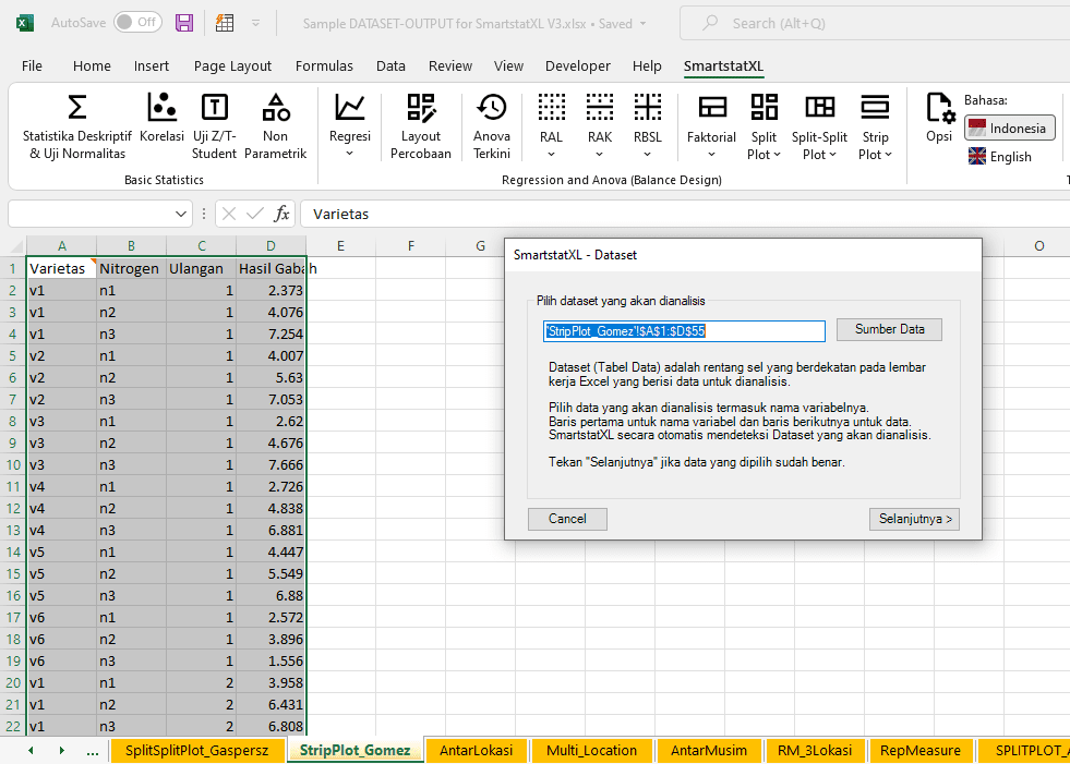 Cara Analisis Percobaan Strip Plot (Split Block)