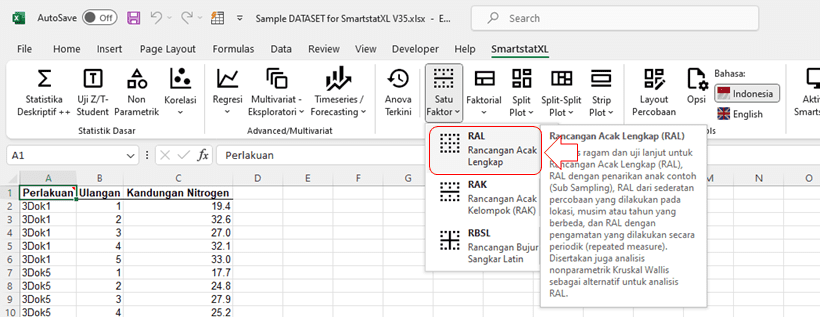 Menu RAL > Rancangan Acak Lengkap (RAL)