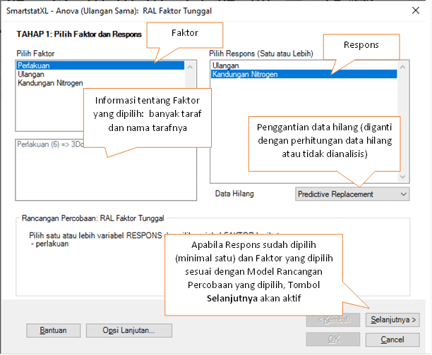 Kotak dialog Anova TAHAP 1 