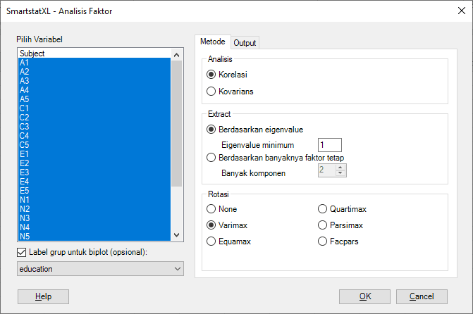Kotak Dialog Analisis Faktor