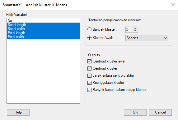 K-Means Cluster Analysis Dialog Box