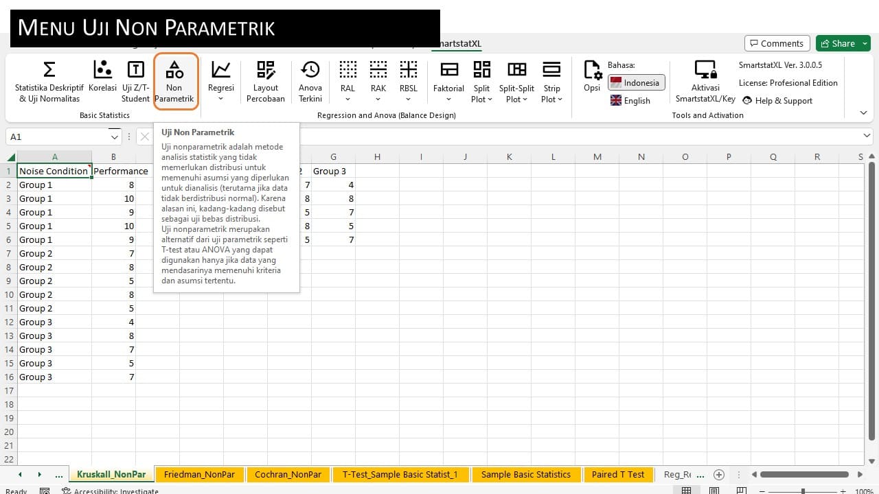 Menu Uji Non Parametrik